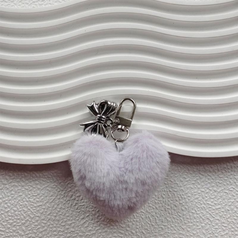 Sweet Plush Heart Bowknot Keychain Pendant Lovely Hanging Decorations Keyring Charm for Purse Bag Backpack Handbag