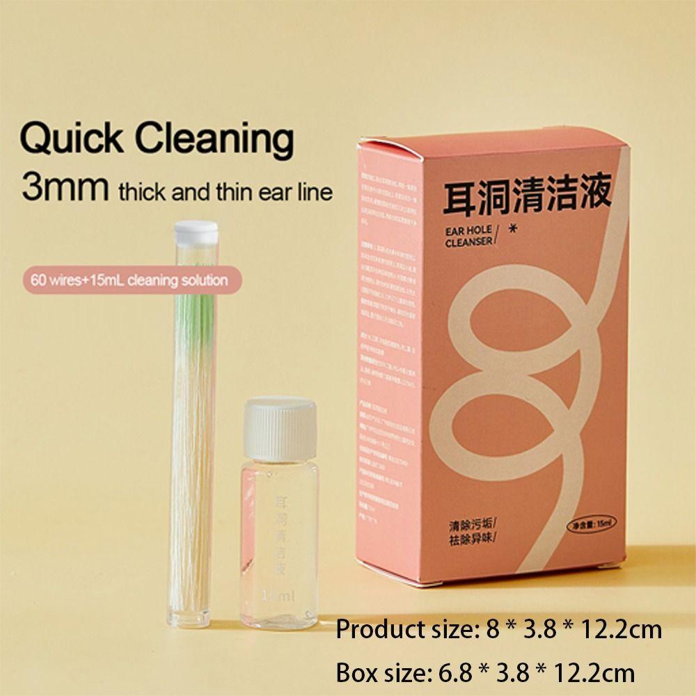 60/180 Pcs Disposable Earrings Hole Cleaner with 15ml Cleaning Solution Ear Wires Earrings Tool