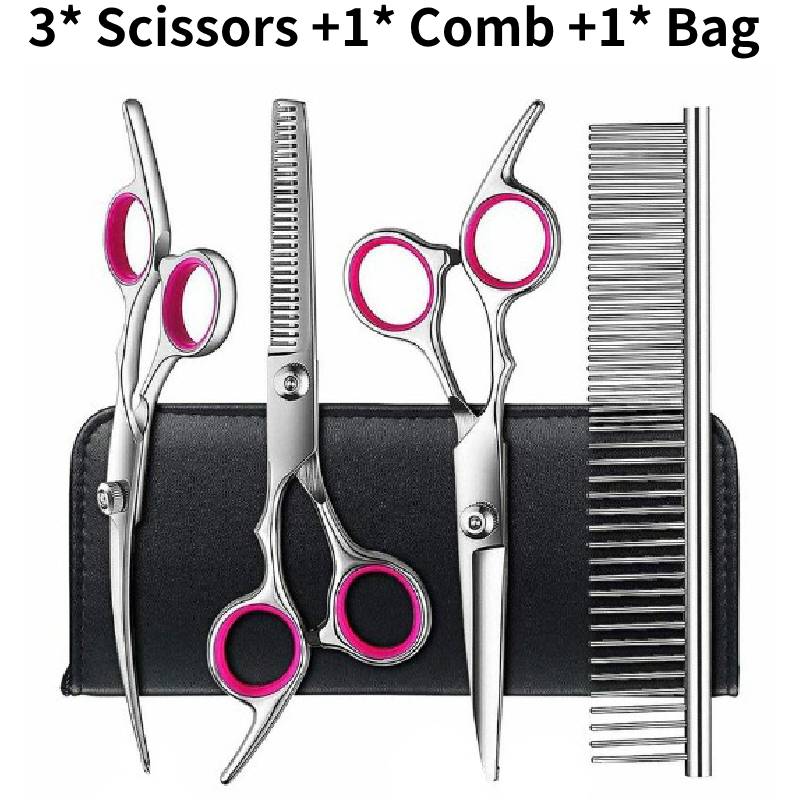 

Pet Grooming Scissors Kit Stainless Steel Dog Trimmer Sets Tool Curved Shears розовый
