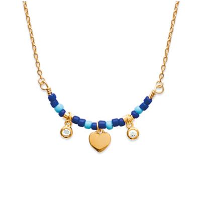 [P9264] - Gold-plated 'Boho' Golden Blue Necklace - Heart 6 Mm
