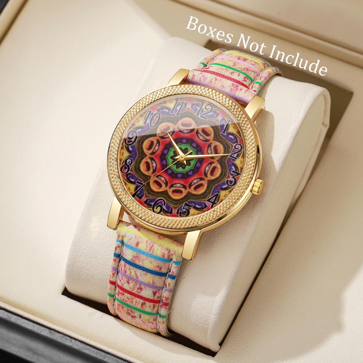

1/6/7PCS Vintage Printed Women Watches Fashion Leather Strap Ladies Quartz Wristwatch Reloj Mujer Girls Clock Gift (Without Box)