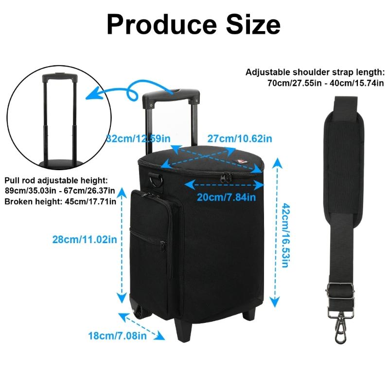 Carrying Case Rolling Speaker Bag for Wireless Speaker Foldable Storage Bag Multi Pocket Protective Case with Wheel