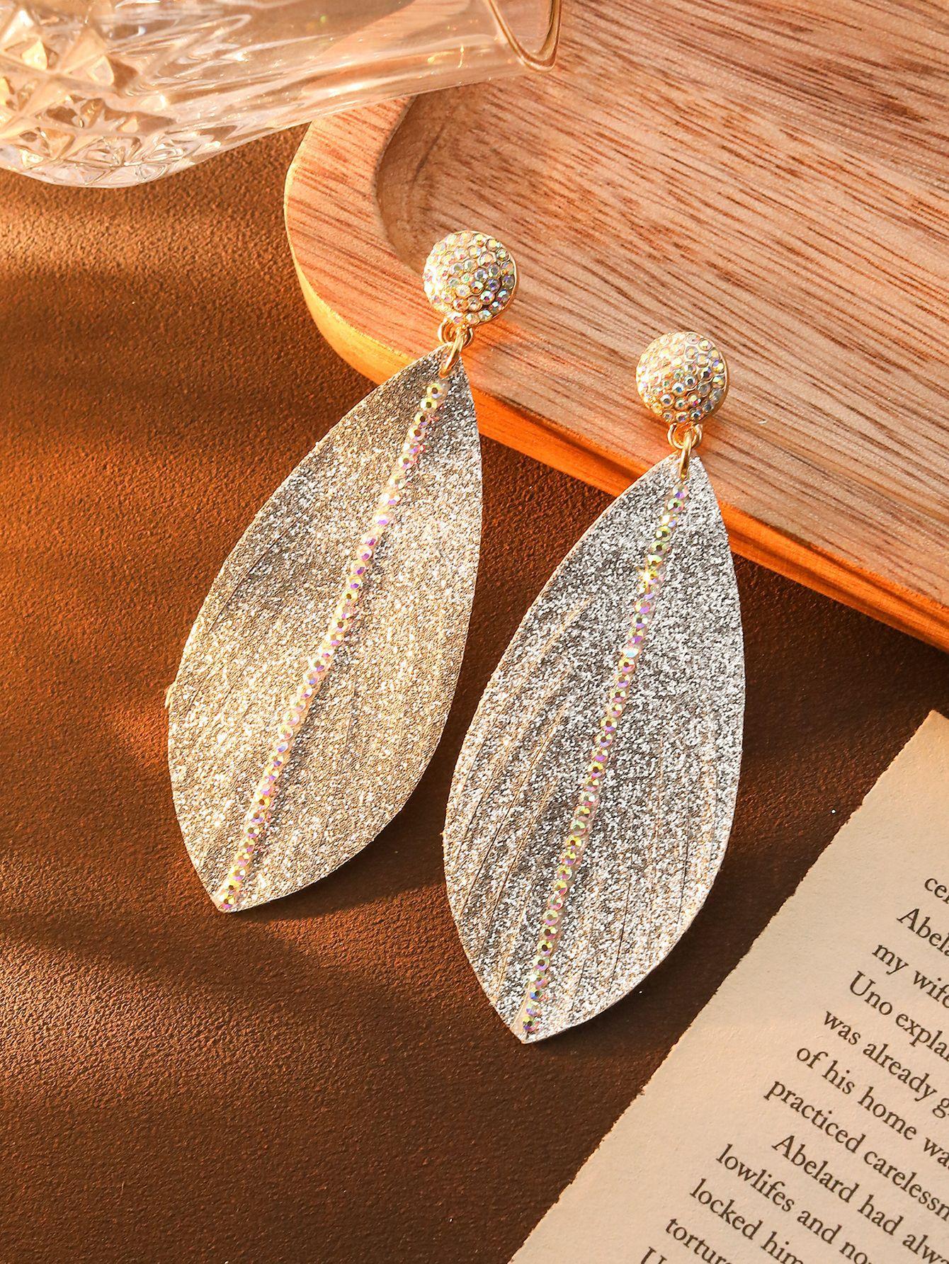 Серьги с бриллиантовыми пайетками Премиум Бохо Преувеличенные Серьги-Лист Перо Серьги Ветра