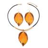 Hip-hop Enamel Leaves Shaped Metal Necklace for Women Circular Tubes Minimalist Exaggerated Black PU Rope Pendant Necklace