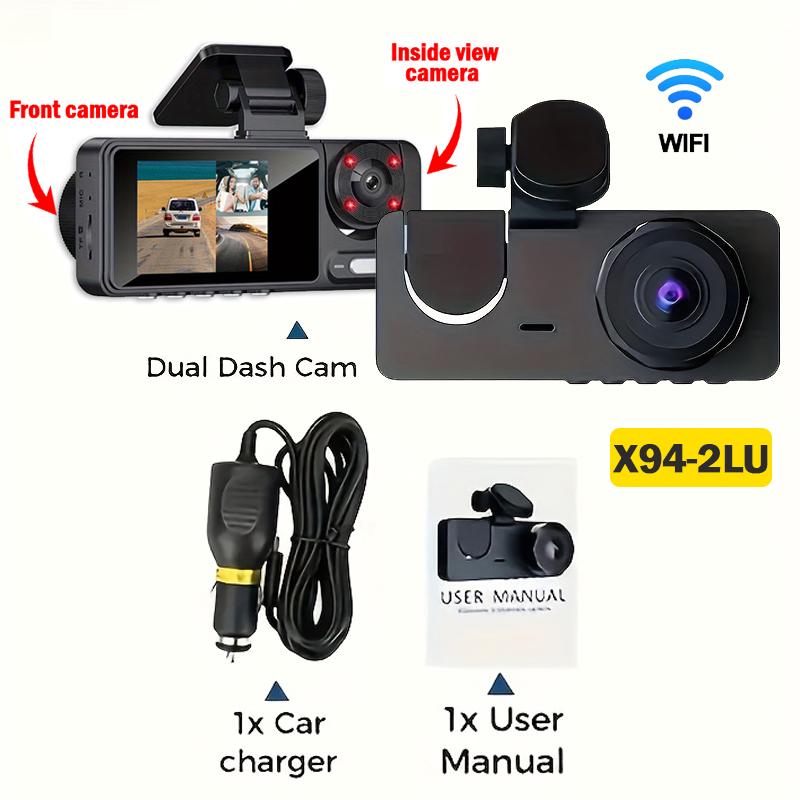 Triple Lens WiFi Dashcam 2/3 Channel Car Camera 1080P HD Video Recorder, Night Vision Car DVR with Wide Angle for Front and Rea
