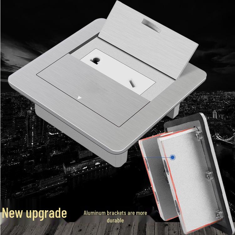 Stainless Steel Floor Socket with Dual Flip Covers, Network, USB, and Five-Hole Outlets