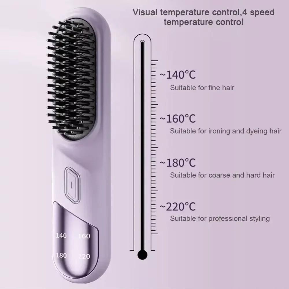 USB Rechargeable Electric Hair Brush 4-Levels Temperature Hot Comb Straightener  Straight Hair