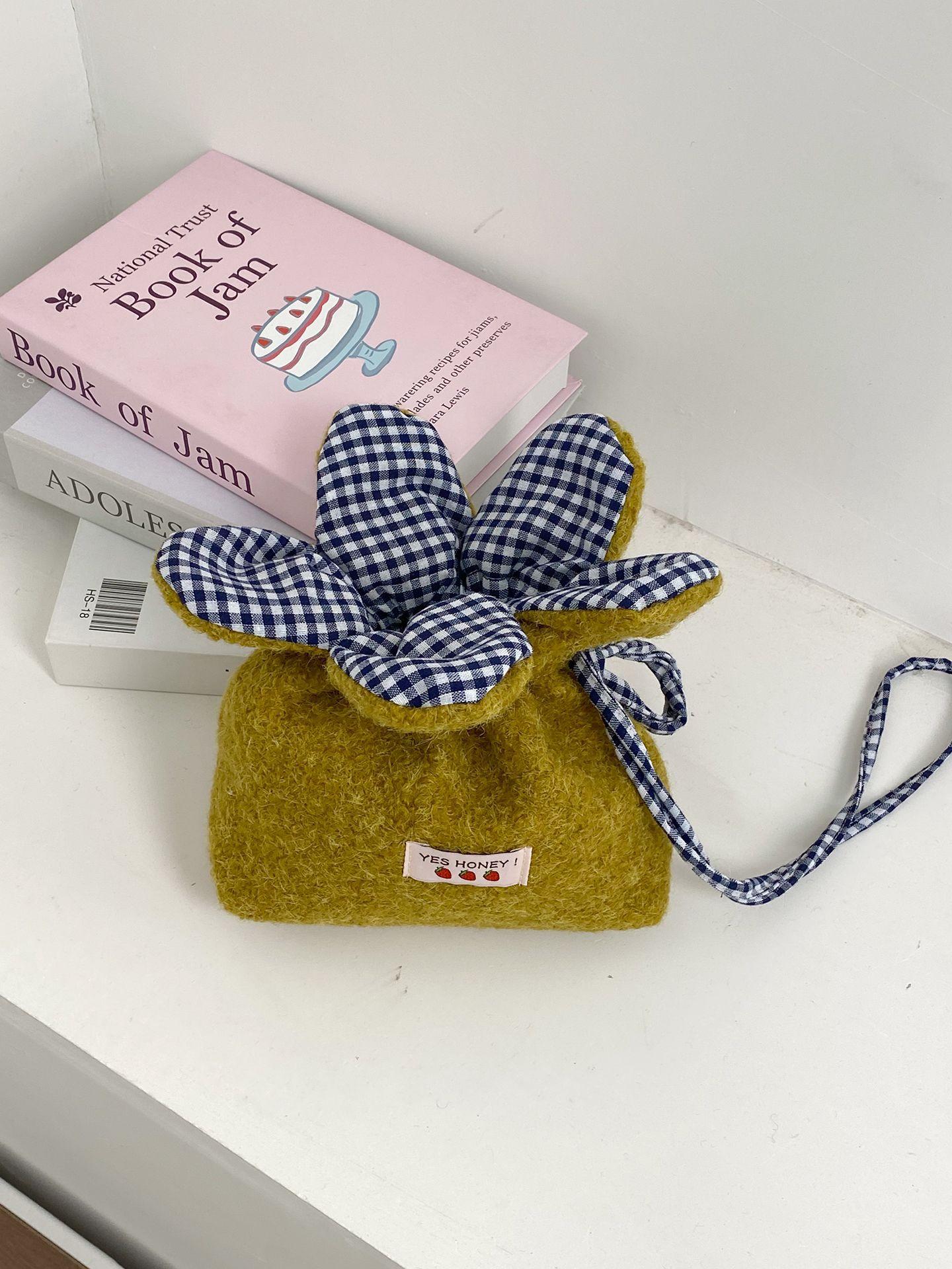 

Sweet Flower Women s Plush Crossbody Bags Fashion Plaid College Girls Drawstring Shoulder Bag Cute Floral Small Purse Handbags