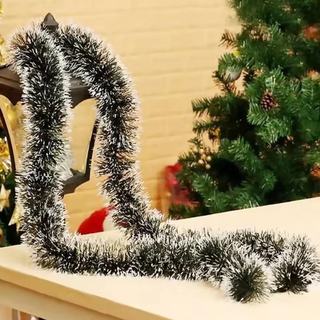 1 Stück - Ca. 2 m Weihnachtsgirlande Heimparty Wandtürdeko Weihnachtsbaumschmuck Lametta-Streifen mit Schleife Partyzubehör
