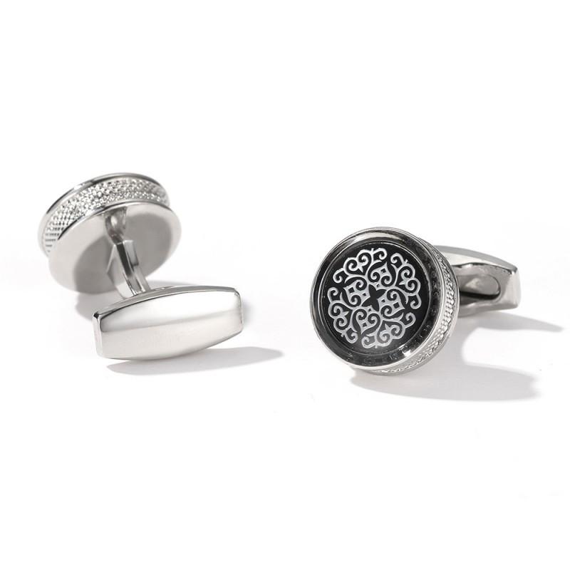 

Men s Cufflinks French New Style In Stock Blue Stripe Round Silver Jewelry artificial
