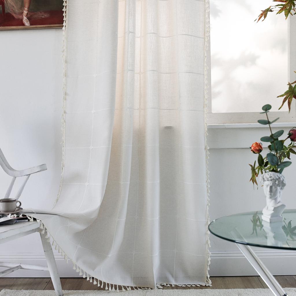 Curtain Finished American Embroidery Large Lattice Small Window Kitchen Decoration Bay Window Curtain