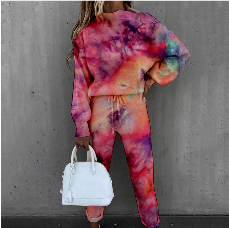 Autumn/Winter 2022 Women's Tie-dye High Neck Long Sleeve Fashion Casual Set