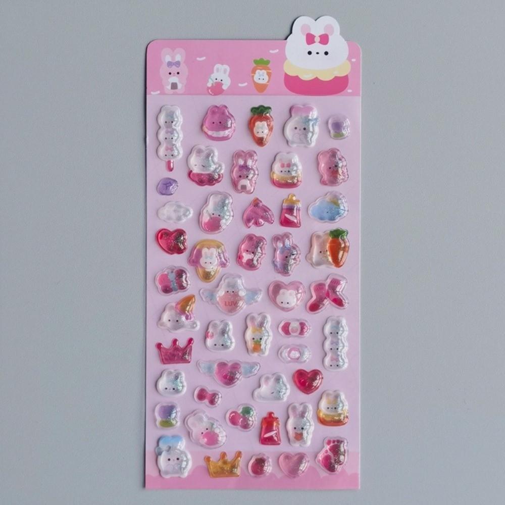 Glossy Finish 3D Embossed Sticker Cartoon Animal Cute 3D Relief Sticker Rabbit Candy Ghost Aesthetic Stickers Diary Decor