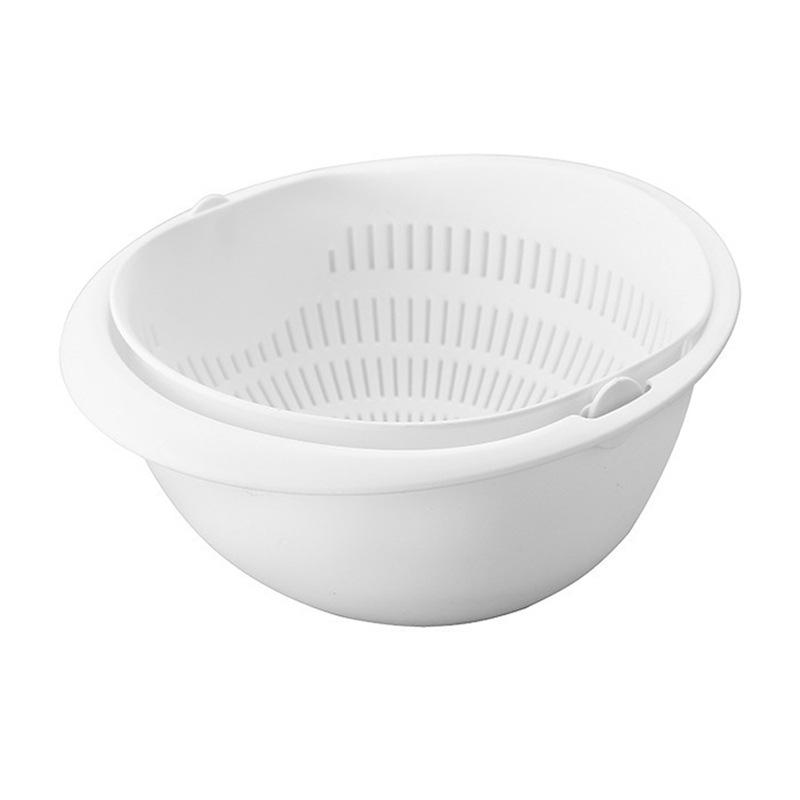 Double Layer Draining Basket For Kitchen Vegetable Washing With Detachable And Perforated Design белый