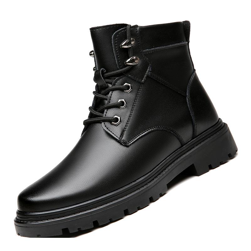 2025 Winter New Men's Lace-up Martin Boots Men's Velvet Warm Cotton Leather Boots Large Cotton Shoes Non-slip and Wear-resistant 575