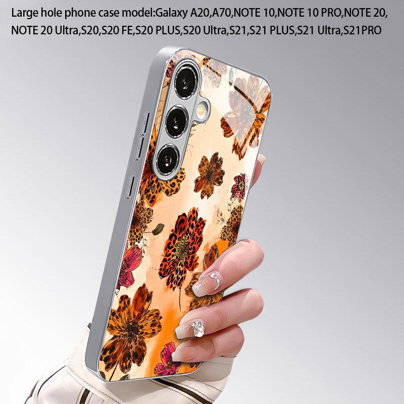 Lion Print Floral Pattern 2D Phone Case for Samsung S26 S25 S24 S23 S22 S21 S20 A56 A36 A16 Electroplated Glass Protective Cover