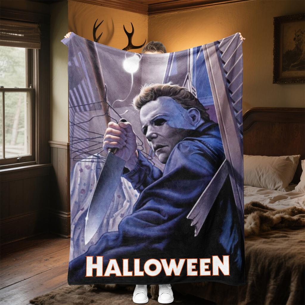Couverture Affiche de Film d'Horreur Halloween Parfaite Toutes Saisons Douce Confortable Canapé Bureau Sieste Voyage Cadeau Festif