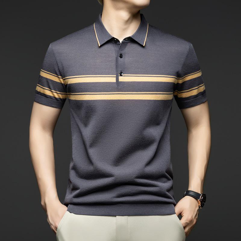 Men's 2026 Summer Casual Polo Shirt - Breathable Yarn-Dyed Stripe, Loose Fit Short Sleeve with Lapel