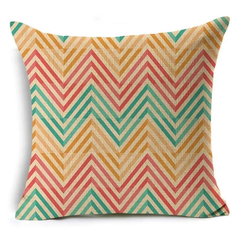 Retro Geometry Linen Pillowcase Car Office Seat Linen Cushion Cover Sitting Room Sofa Decorative Pillowcase 45*45Cm