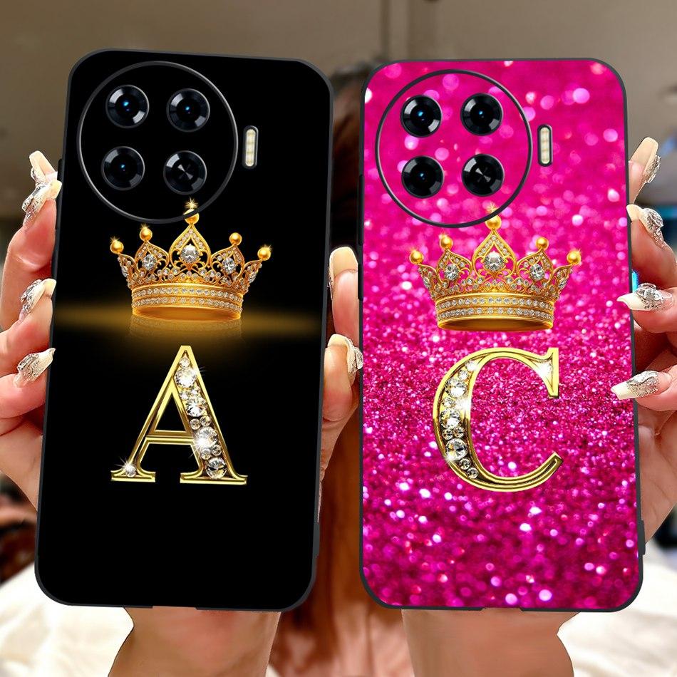 For Tecno Spark 20 Pro+ 20Pro 20 20C Fashion Crown Letter Phone Case For Spark20 20 Pro Plus Black Silicone Soft Cases Bumpers