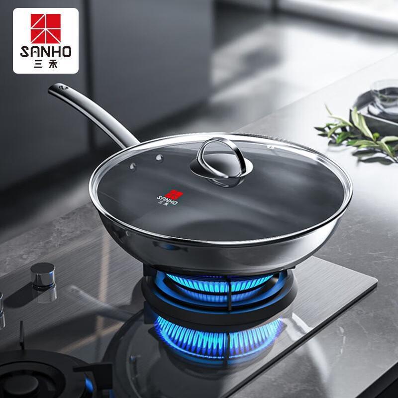 

Sanhe 304 Stainless Steel Wok with High Transparency Glass Lid