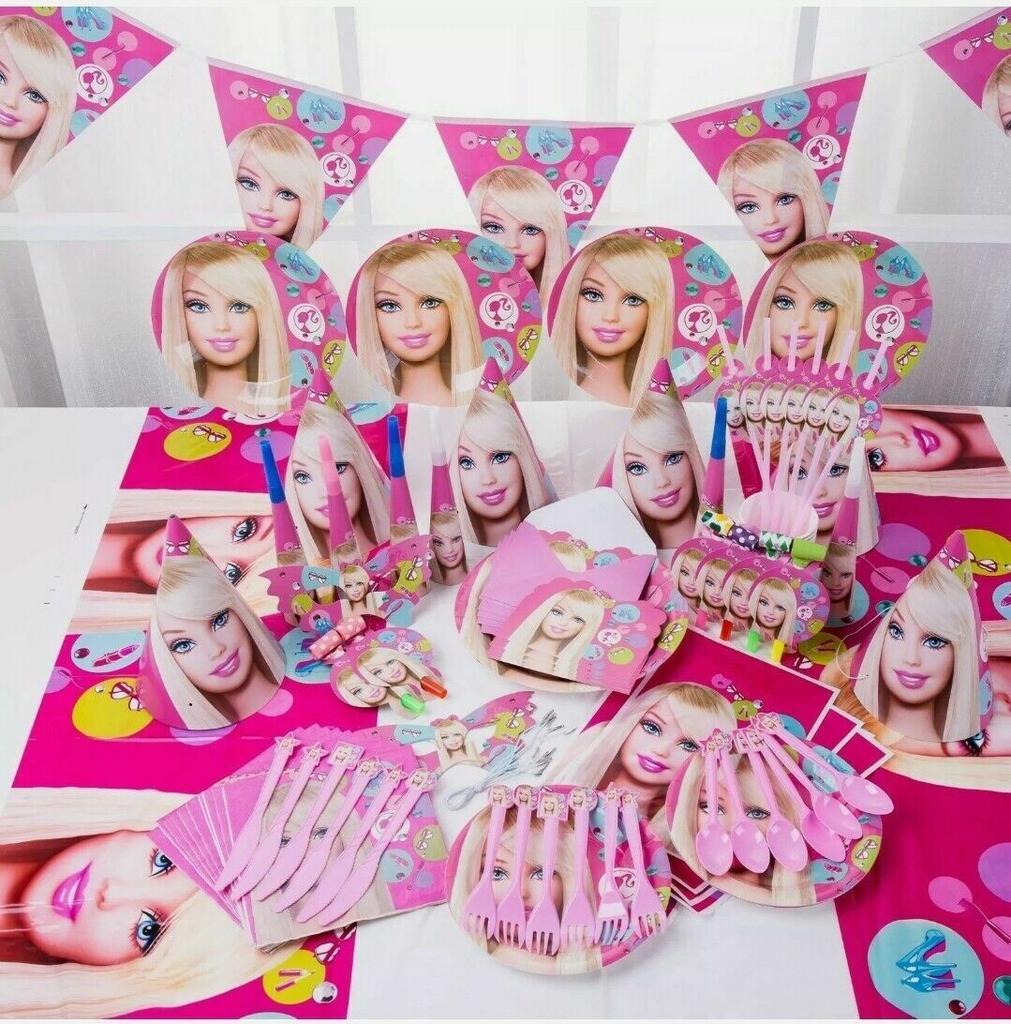 Girl Doll Barbie Pink Birthday Party Supplies Tableware Cups Decorations Plates