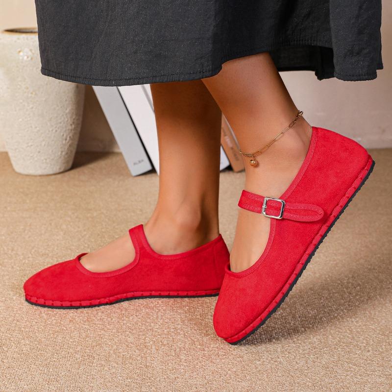 Fashion Elegant Suede Mary Jane Flats Shoes Women Black Buckle Strap Shallow Casual Ballet Shoes Ladies Spring Autumn Canvas Loafers
