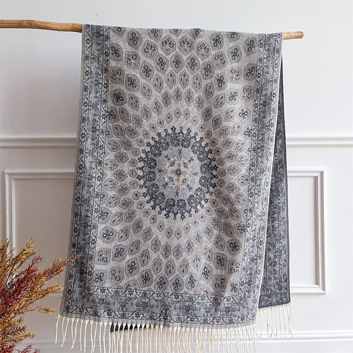 

[T838] Winter Warm Thick Women Scarf Ethnic Style Jacquard Outdoor Blanket Cashmere Tassel Shawl Neck Wrap Pashmina Retro Floral 65x180cm