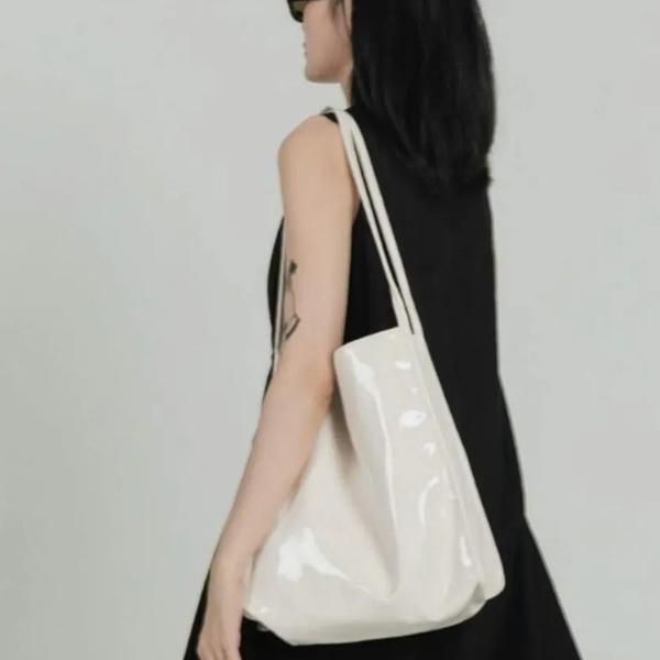 WTEMPO Solid Color Luxury Patent Leather Tote Bags Female Large Capacity Shoulder Bag Advanced Lady Top-handle Bag Shopping Bag Undearm Bag