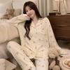 Bear Long Pajama Set Bow Lady Nightwear Suit Comfortable Women's Loungewear  Female