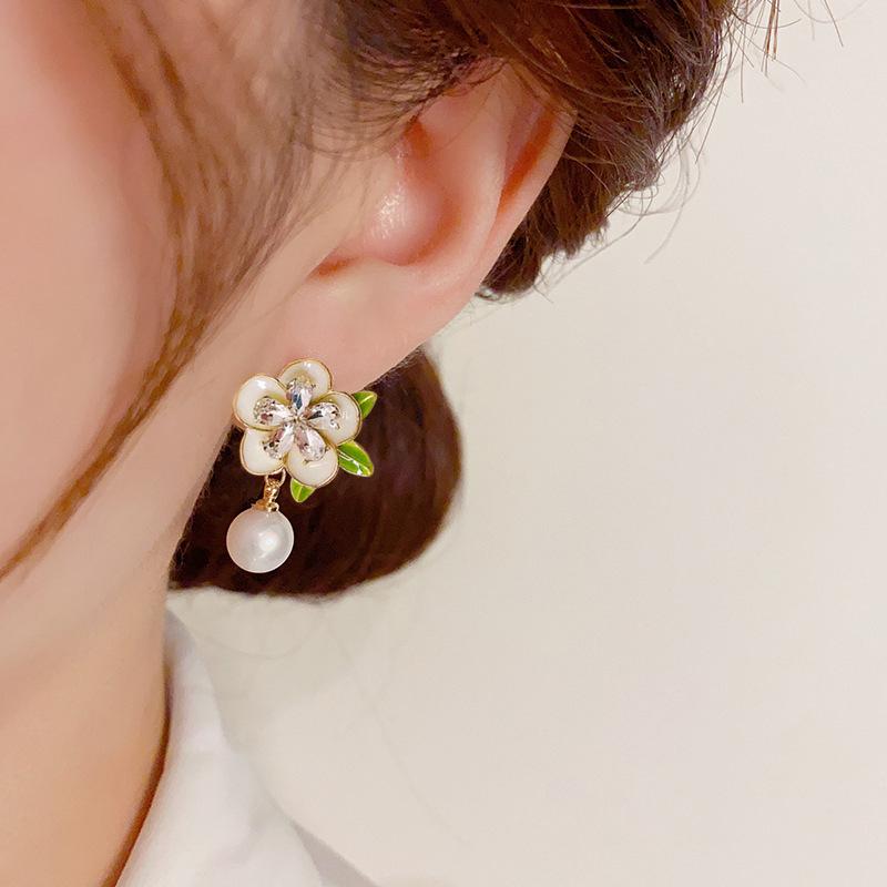 2023 S925 Silver Camellia Pearl Stud Earrings - Simple & Fashionable Flower Design