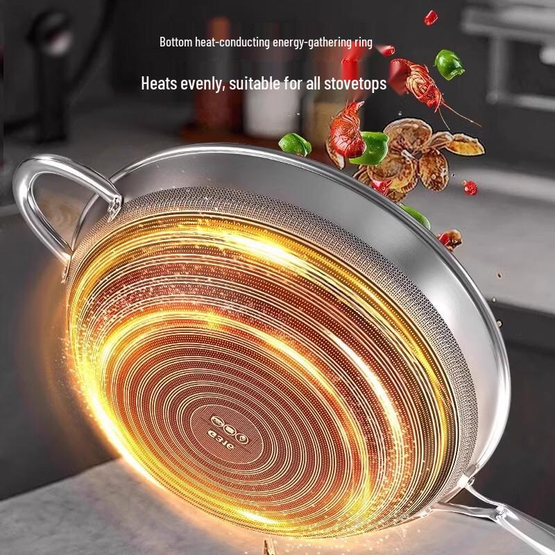ZISIZ 32CM Stainless Steel Non-stick Wok