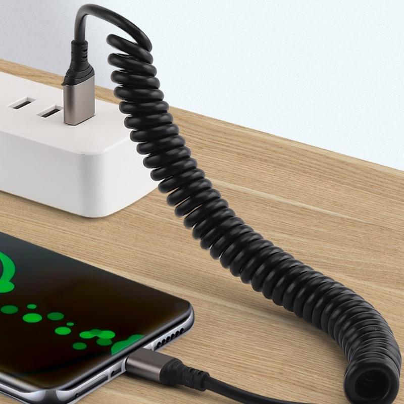 USB C/A to Type C Cable Fast Charging Cable 6A Coiled Cord For Car Auto Phones Efficient Power Supply Cord