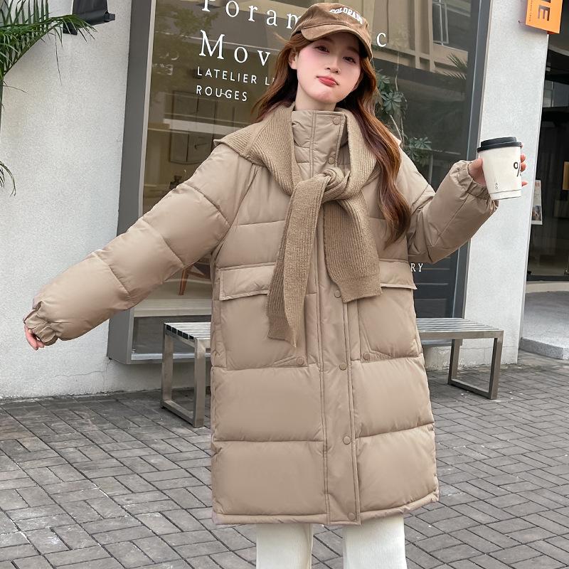Down cotton jacket women's winter mid-length padded jacket loose knitted shawl thickened cotton jacket 2025 new coat