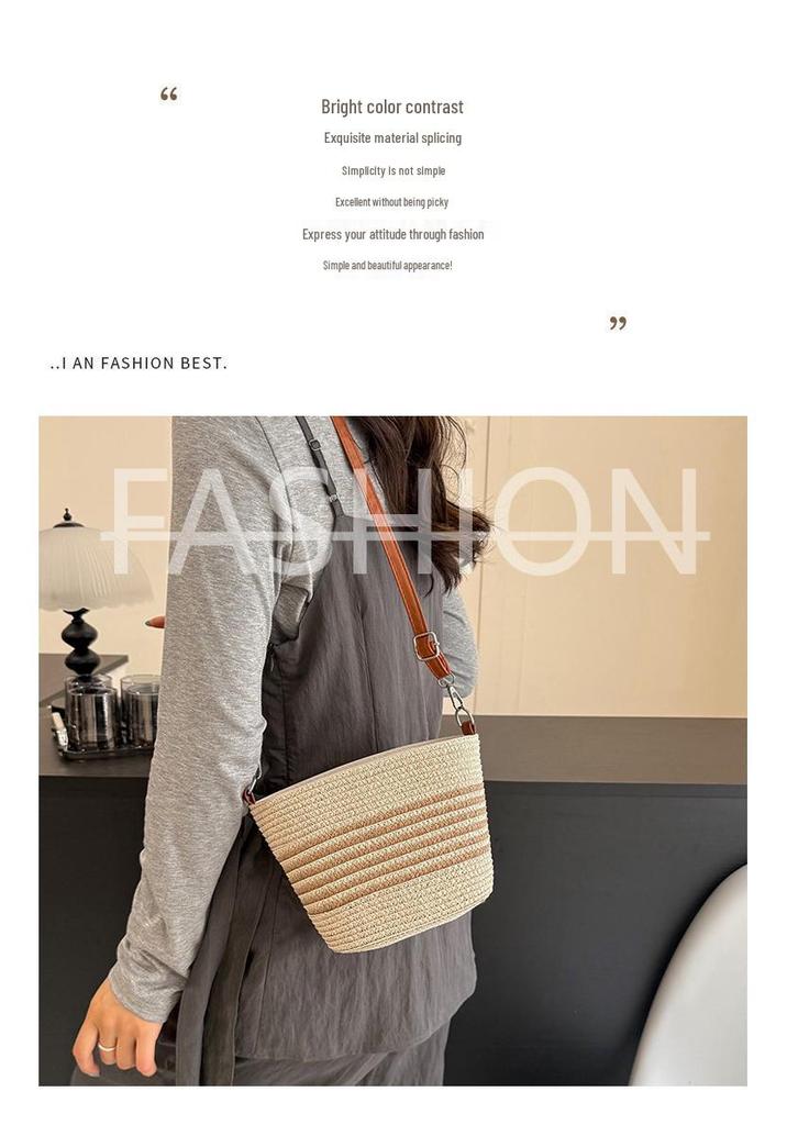 Women's 2026 Summer Straw Woven Crossbody Bag: Casual & Versatile Beach Vacation Bucket Bag