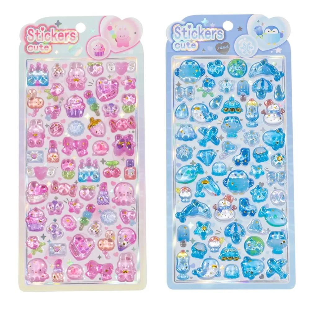 Hot Latest Crystal Dream 3D Embossed Sticker Cartoon Fresh Rabbit Hand-painted Decorative Sticker Jelly Colour Sticker