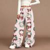 Women's Casual Fashion Christmas Print Elastic Waist Loose Plush Wide Leg Pants