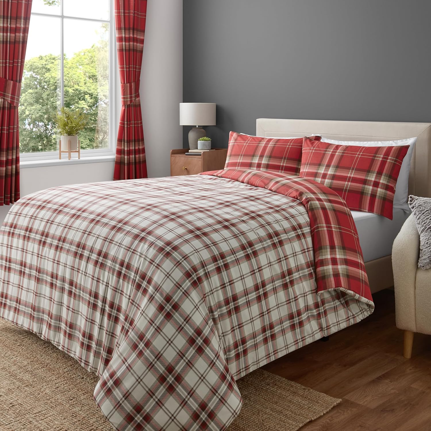 

Red Plaid Double-sided Printed Bedding Set 100% Polyester Quilt Cover Set Breathable Soft and Machine Washable AU King(245*210cm)3pcs