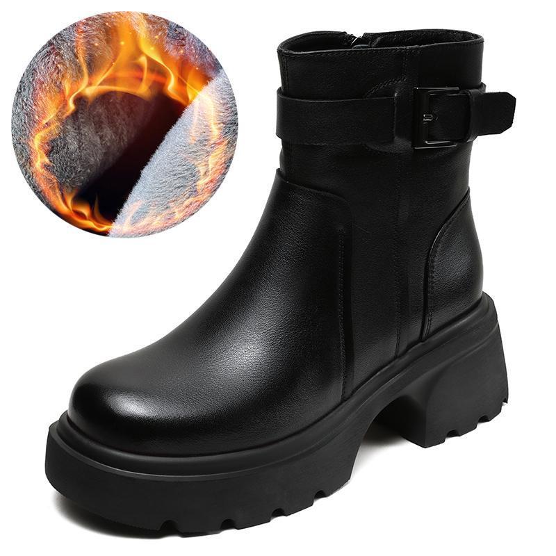 Short boots for women in autumn and winter with plush insulation Korean retro height increasing short boots for women