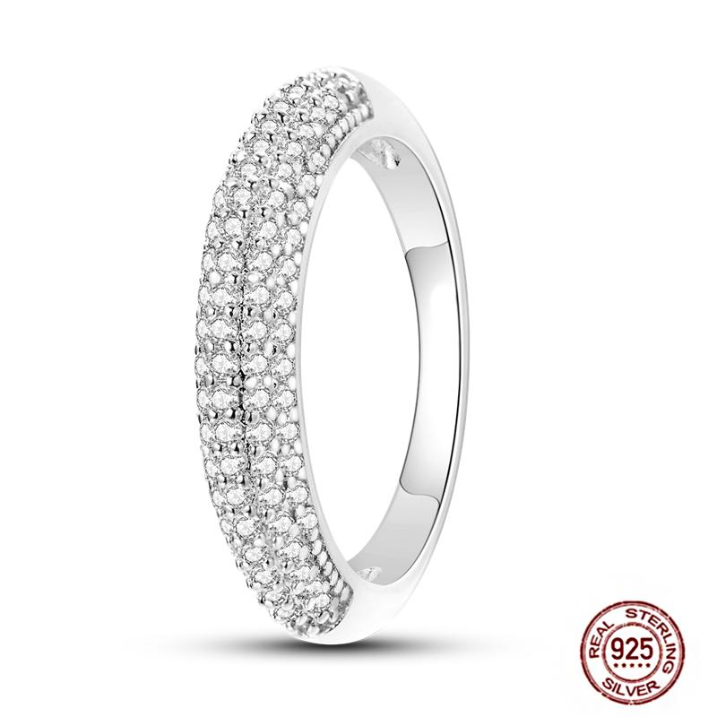 Shine Women koppar Fingerringar 925 Sterling Hjärta Krona Glöd Eldfluga Stjärna Sol Tusensköna Stapelbar Originalring Årsdag Zirkon