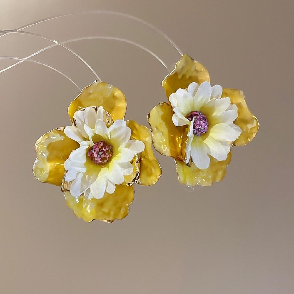 Korean Style Exaggerated Ear Pendant Oil Drip Floral Ear Studs Colorful Flower Earrings  Daily