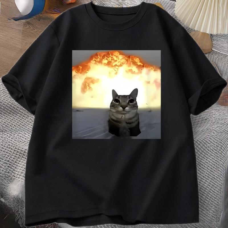 Whimsical Cat Explosion Print TShirt Unisex Women Loose Cotton Funny Short Sleeve T Shirt Cat Lover Tees Unisex Tops Y2k Clothes