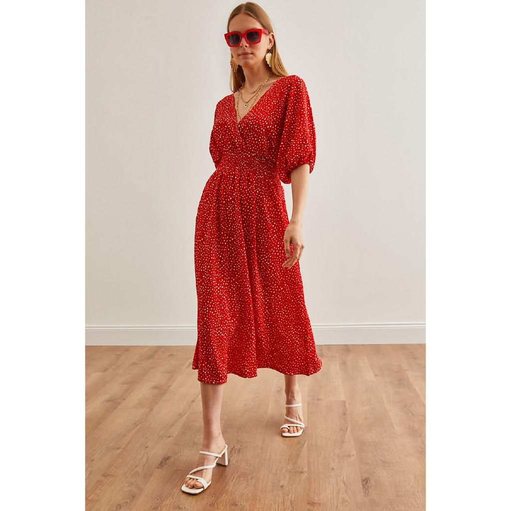 Women's Saks Blue Gipped Waist Double Breasted Collar Midi Dress Elb-19002100