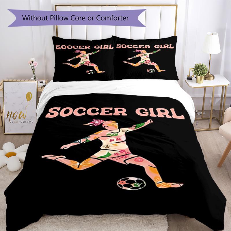 Soccer Bedding Set Breathable Duvet Cover with Pillowcases Decorative Bed Linen for Bedroom Home Decoration Birthday Gift