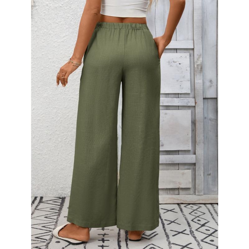 Independent Station Women's Solid Color Loose High Waist Wide Leg Cotton and Linen Trousers for Women