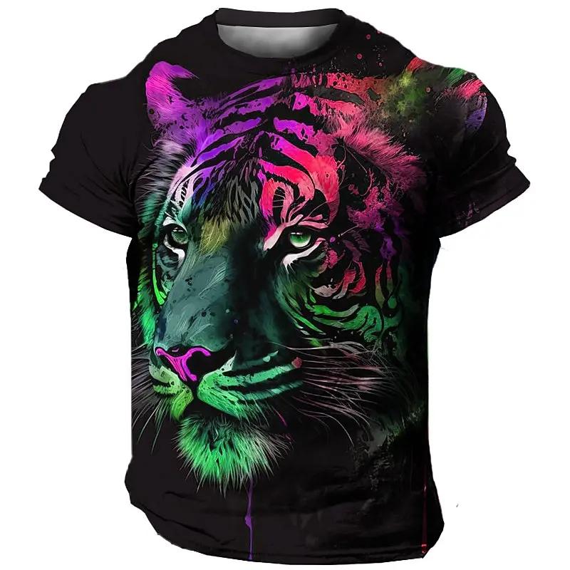 3D Harajuku Tiger Pattern Pánská trička Hip Hop Punk Styl Streetwear Móda Pulovr s krátkým rukávem do O Tričko nadměrné velikosti