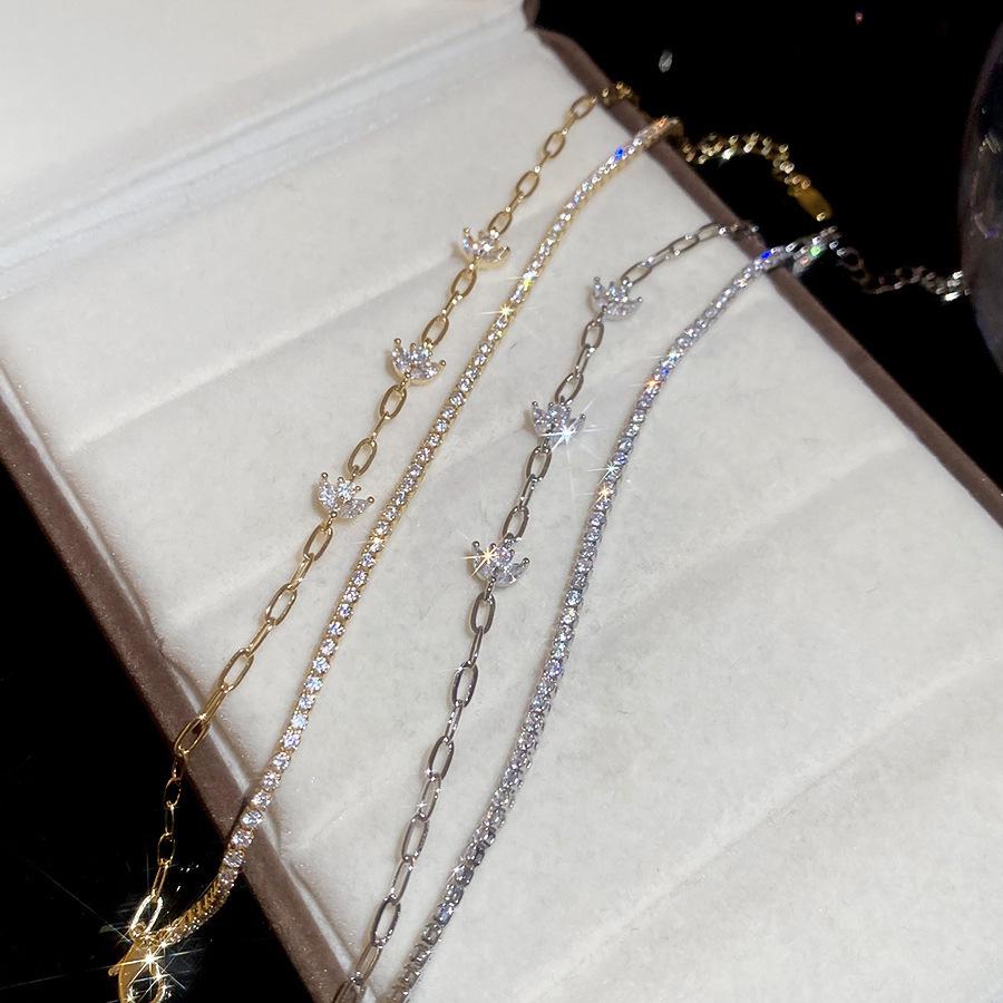 18K Gold Plated Zircon Flower Double Layer Bracelet - Vintage, Luxurious, and Versatile Women's Jewelry
