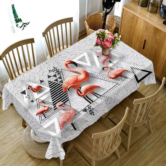 Colorful Floral Flamingo Tablecloth Thick Cotton Dustproof Rectangular Round Cloth For Wedding Picnic Party Decor