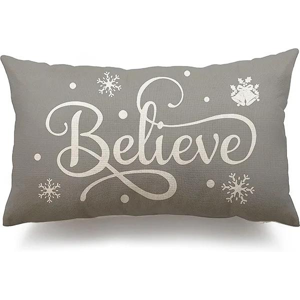 New Christmas Style Simple Letter Double-sided Printed Linen Pillow for Home Decoration, Sofa Waist Pillowcase