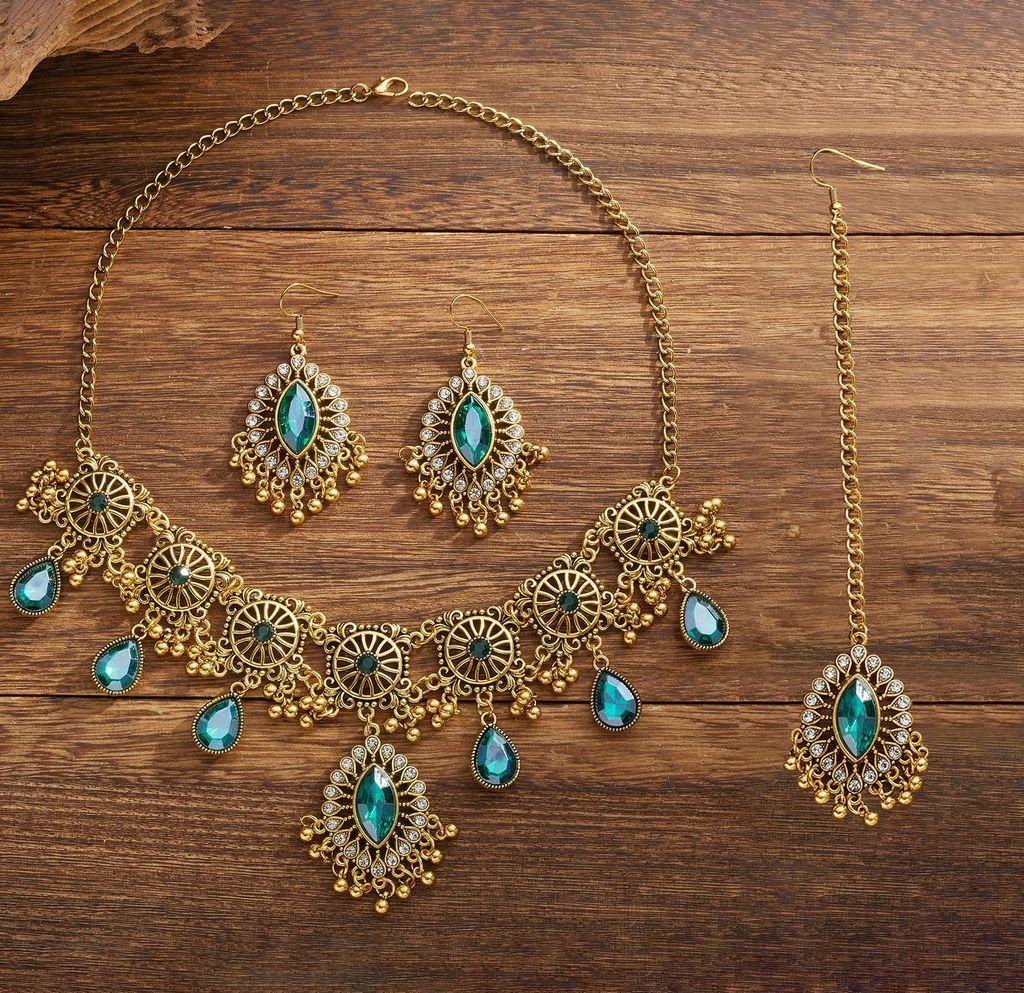 Middle East Ethnic Style Necklace And Earring Set With Water Dazzle Drop For Women
